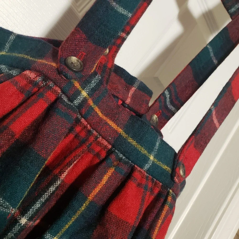 Vintage Ralph Lauren Plaid Wool Skirt Suspenders Girls Size 10 Holidays Acadamia